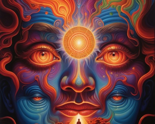 Surreal Composition with Vibrant Colors and Symbolism