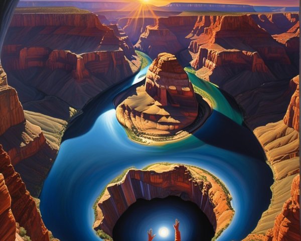 Vibrant Canyon Landscape with Starry Sky and River