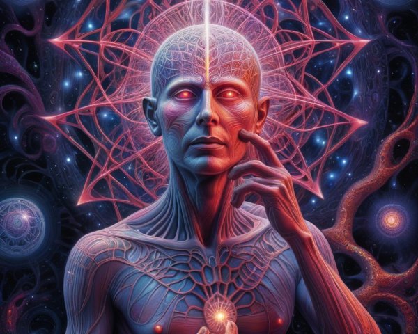 Surreal Humanoid Figure in Cosmic Background
