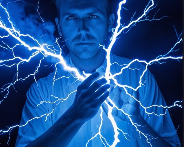 Dramatic portrait of a man with blue lightning effects