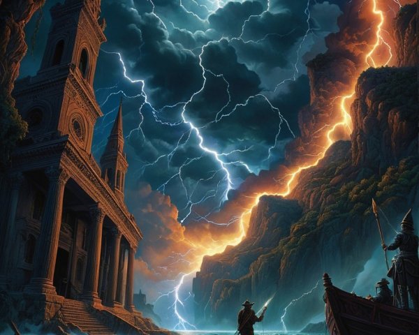 Dramatic Landscape with Spires and Stormy Waters