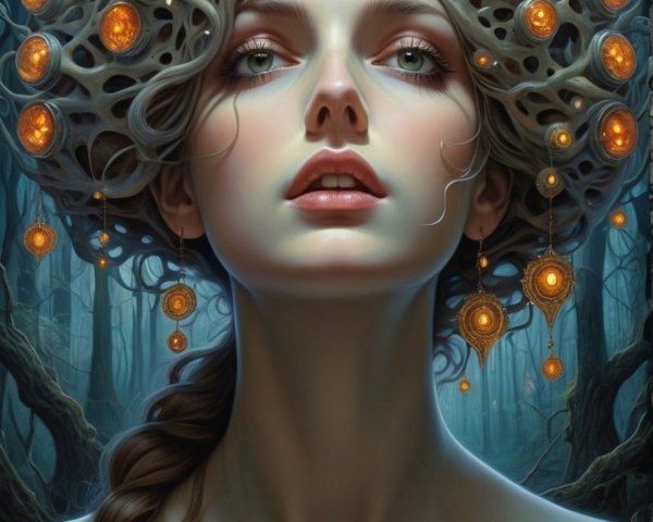 Ethereal Female Figure in Enchanted Forest Setting