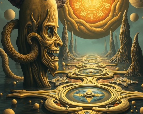 Surreal Landscape with Grotesque Head and Serpent