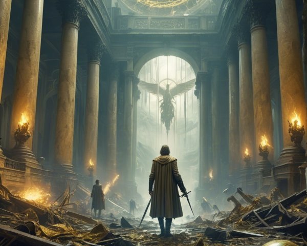 Adventurer in Cloak Approaching Grand Portal Scene