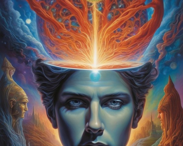 Surreal portrait of a man with cosmic energy explosion