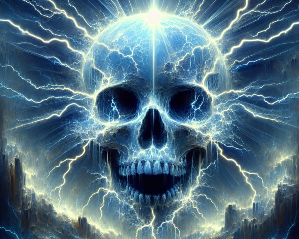 Digital Painting of a Skull Made of Blue Lightning