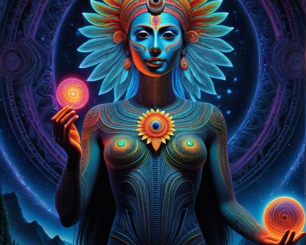 Ethereal Figure with Cosmic Background and Vibrant Colors