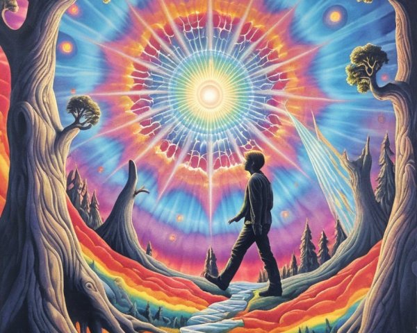 Lone Figure on Winding Path in Surreal Landscape