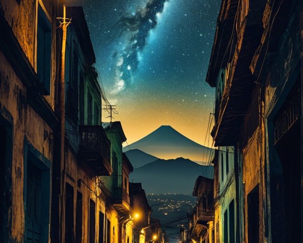 Charming Street with Colorful Buildings and Starry Sky