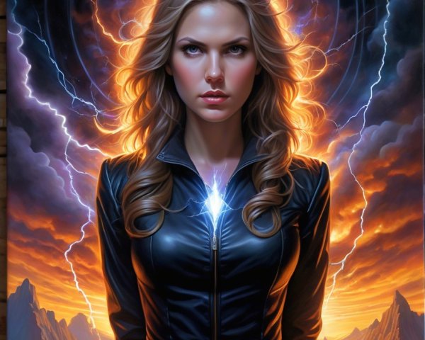 Powerful figure in cosmic backdrop with luminous core