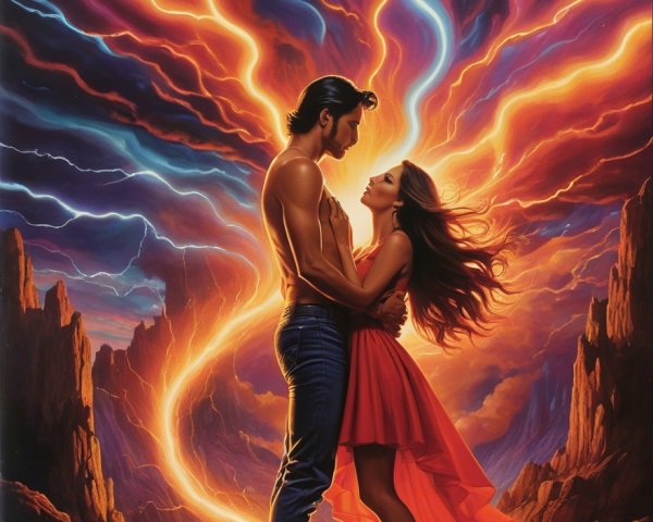 Couple Embraced in Vibrant Romantic Landscape