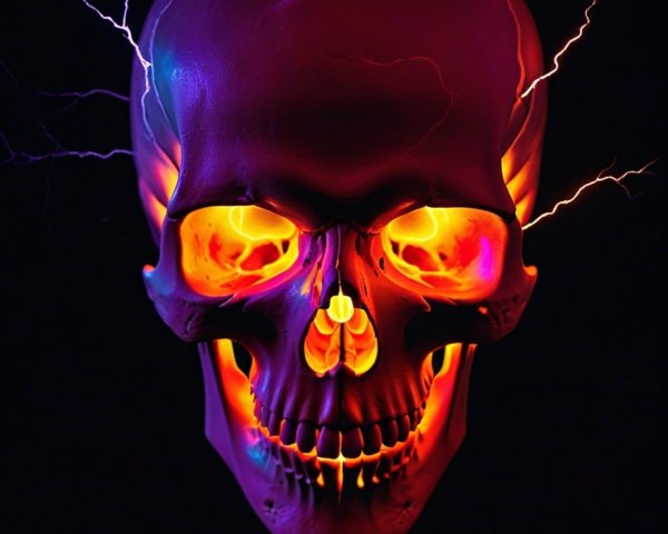 Stylized Skull with Vibrant Colors and Electric Sparks