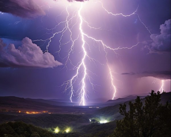 Dramatic Lightning Storm Over Mountainous Valley