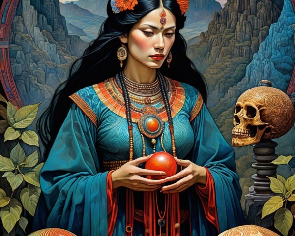 Mystical Figure with Glowing Orb in Enigmatic Setting