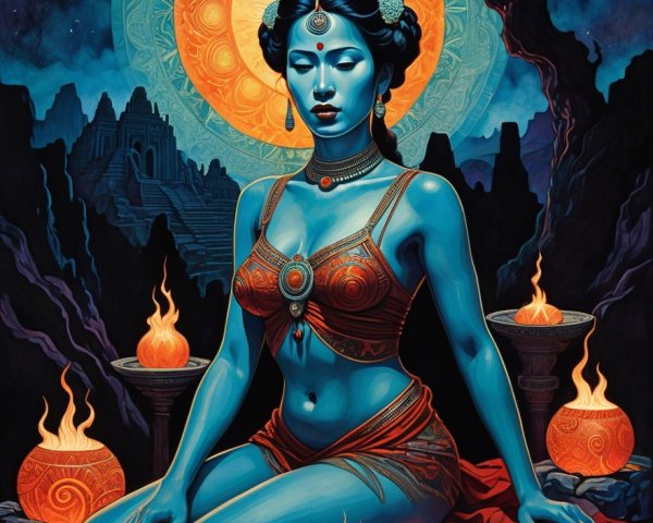 Serene Blue-Skinned Figure in Meditative Pose