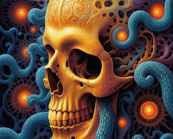 Vividly Colored Skull with Intricate Patterns and Textures