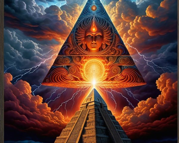 Surreal Pyramid Under Stormy Skies with Mandala