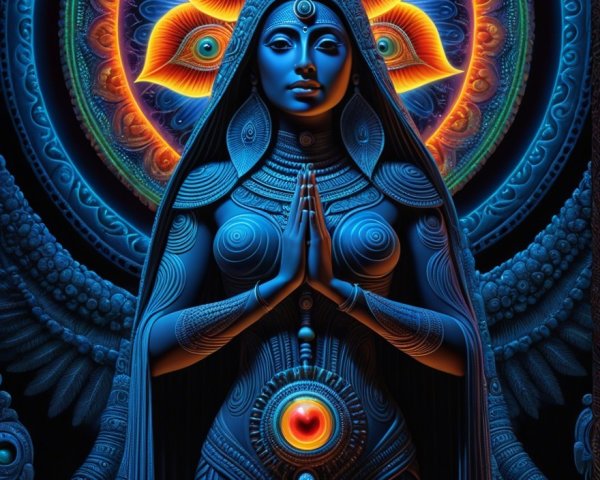 Serene Figure with Intricate Design and Mandala Background