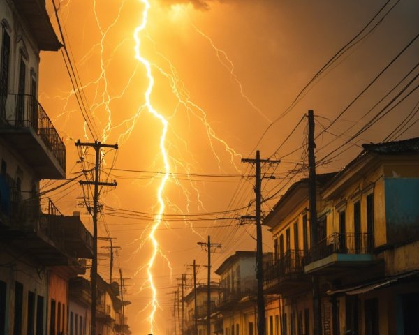 Person Walking on a Dark City Street During Storm