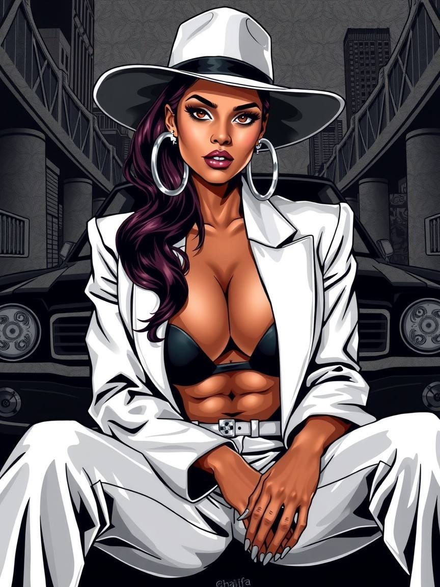 Confident Woman in Stylish White Suit and Urban Setting