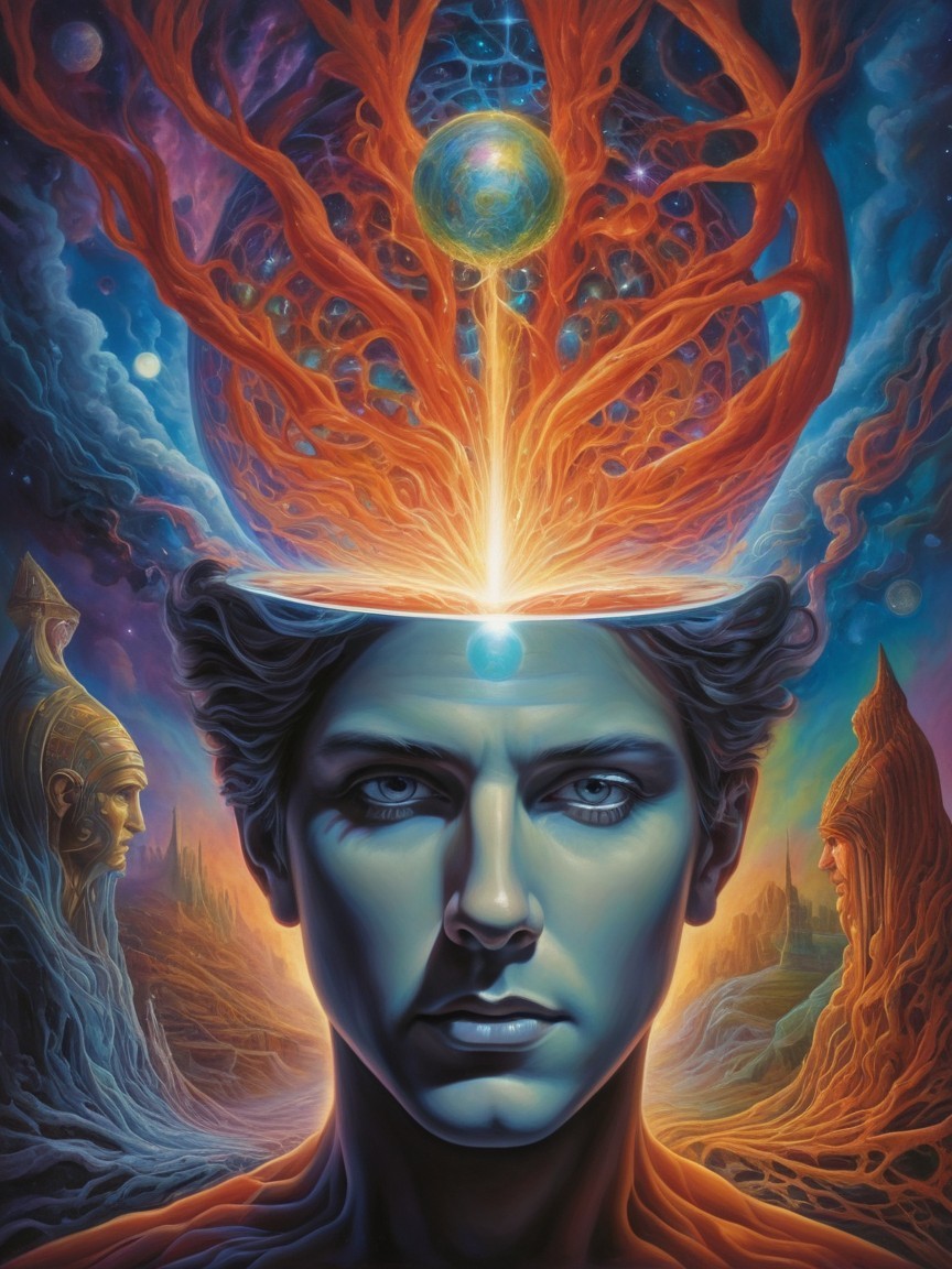 Surreal portrait of a man with cosmic energy explosion