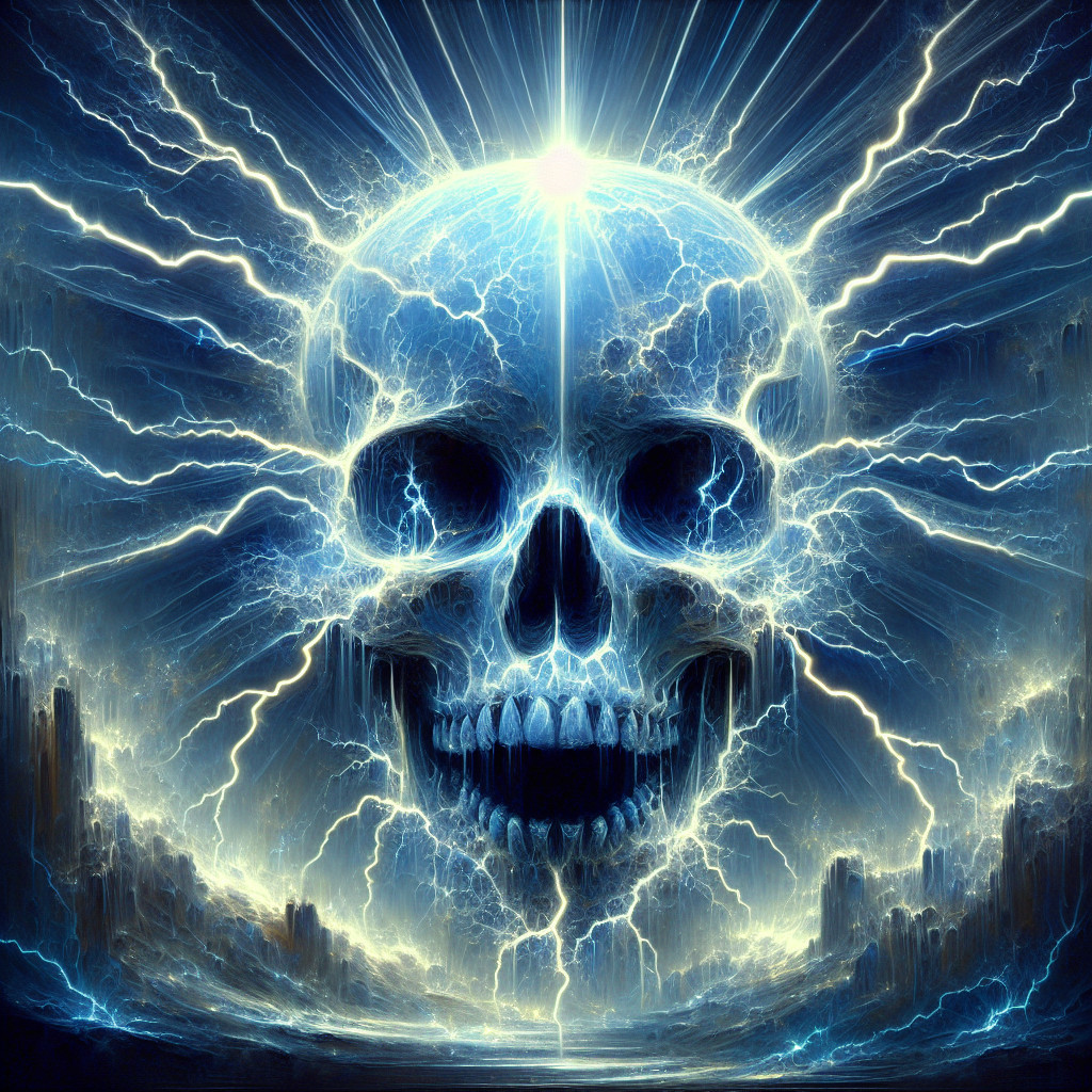 Digital Painting of a Skull Made of Blue Lightning