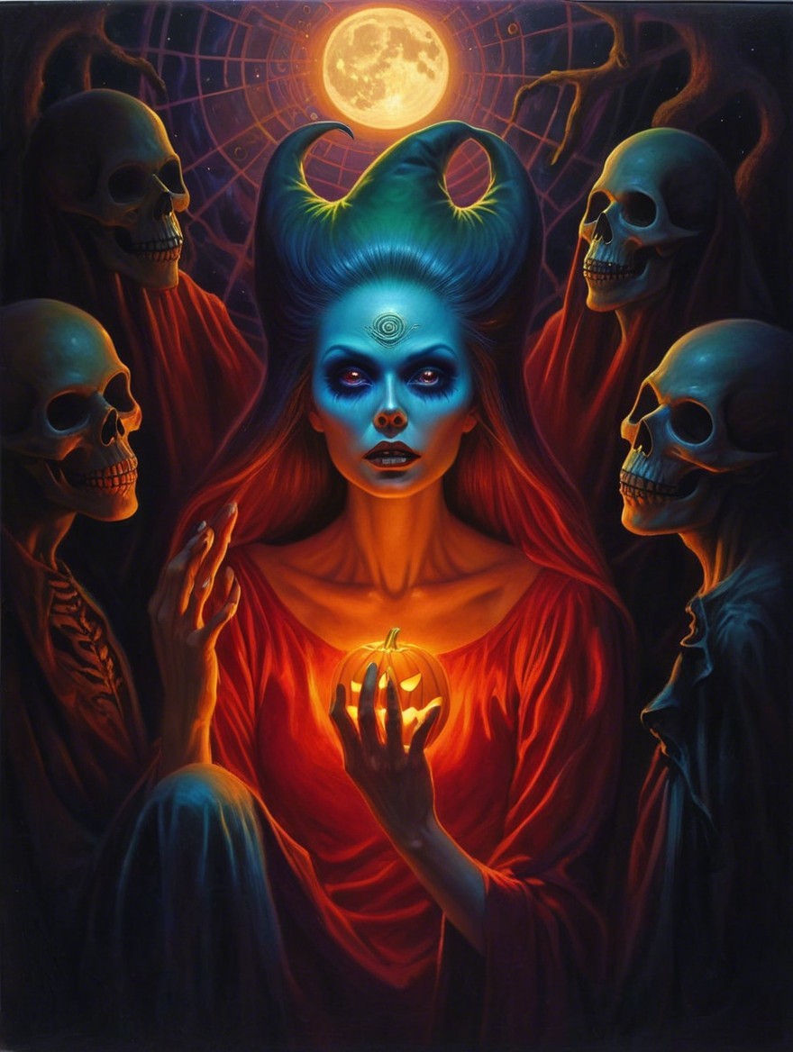 Mystical Scene with Blue-Skinned Woman and Pumpkin