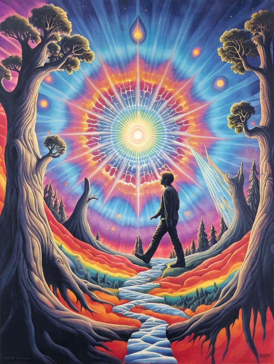 Lone Figure on Winding Path in Surreal Landscape