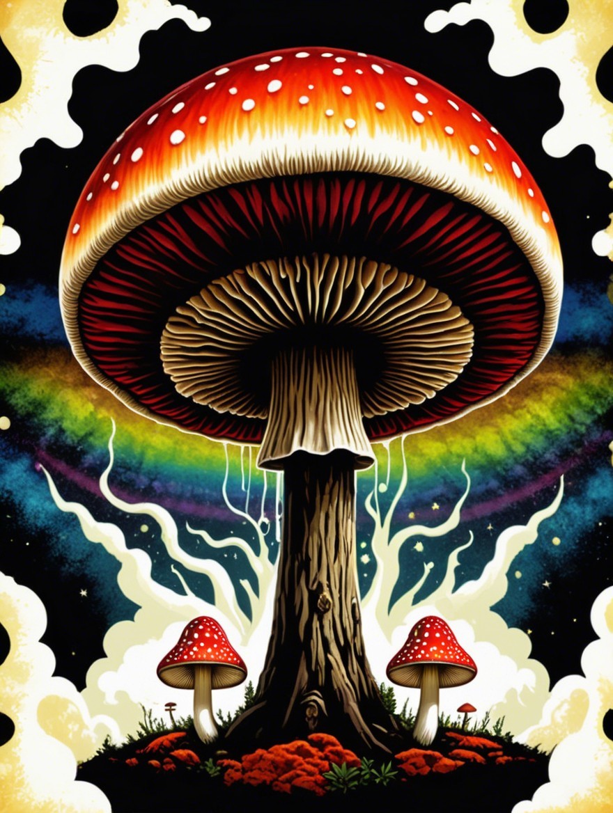 Surreal Illustration of Toadstool Mushroom Landscape