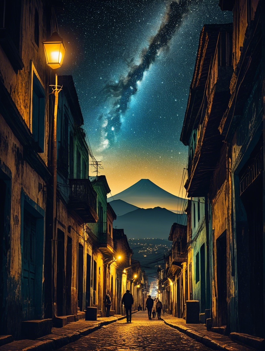 Charming Street with Colorful Buildings and Starry Sky