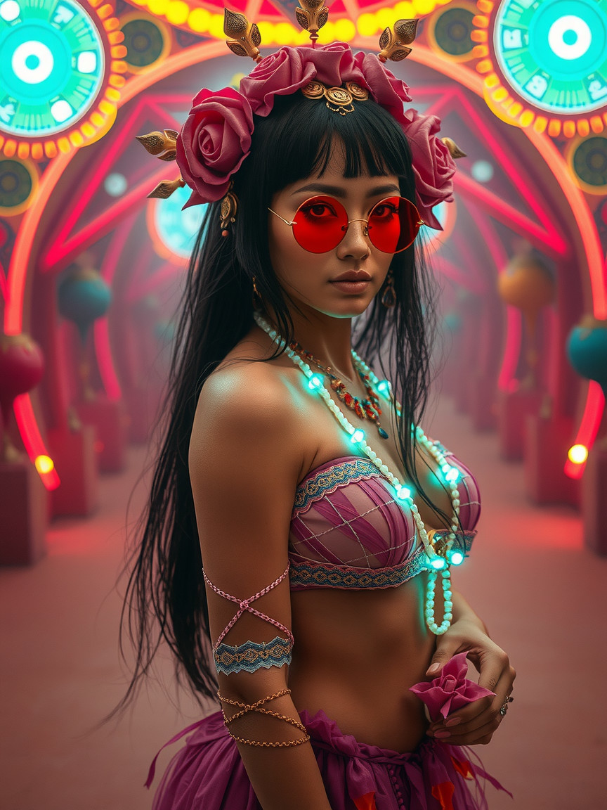 Surreal Figure in Colorful, Vibrant Environment