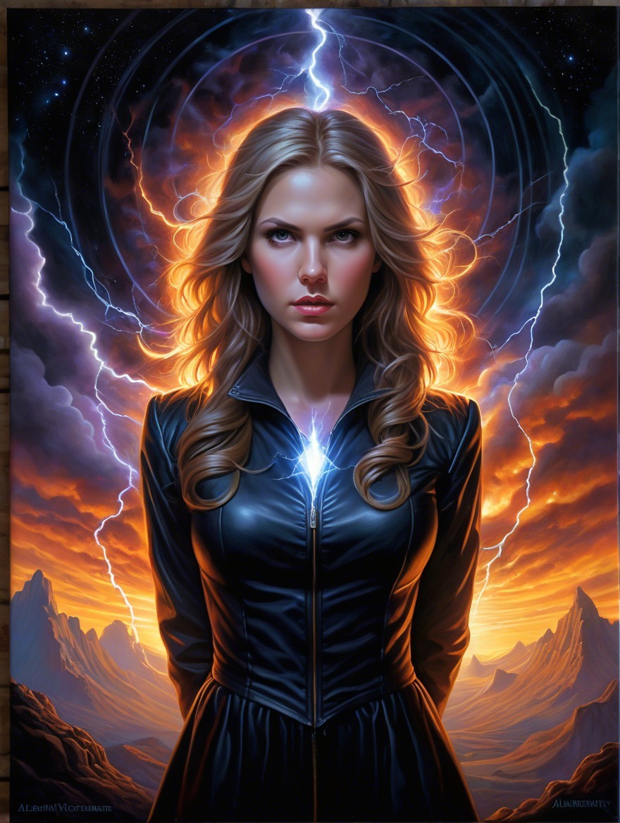 Powerful figure in cosmic backdrop with luminous core