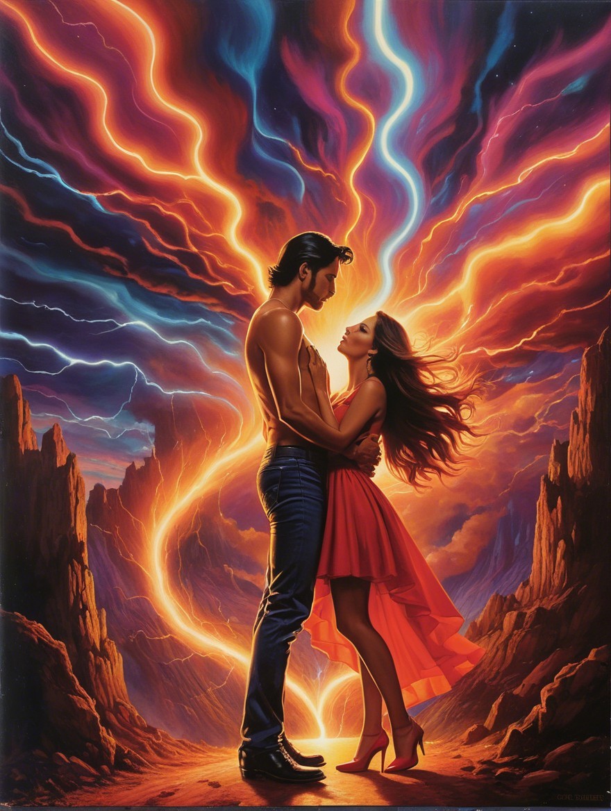 Couple Embraced in Vibrant Romantic Landscape