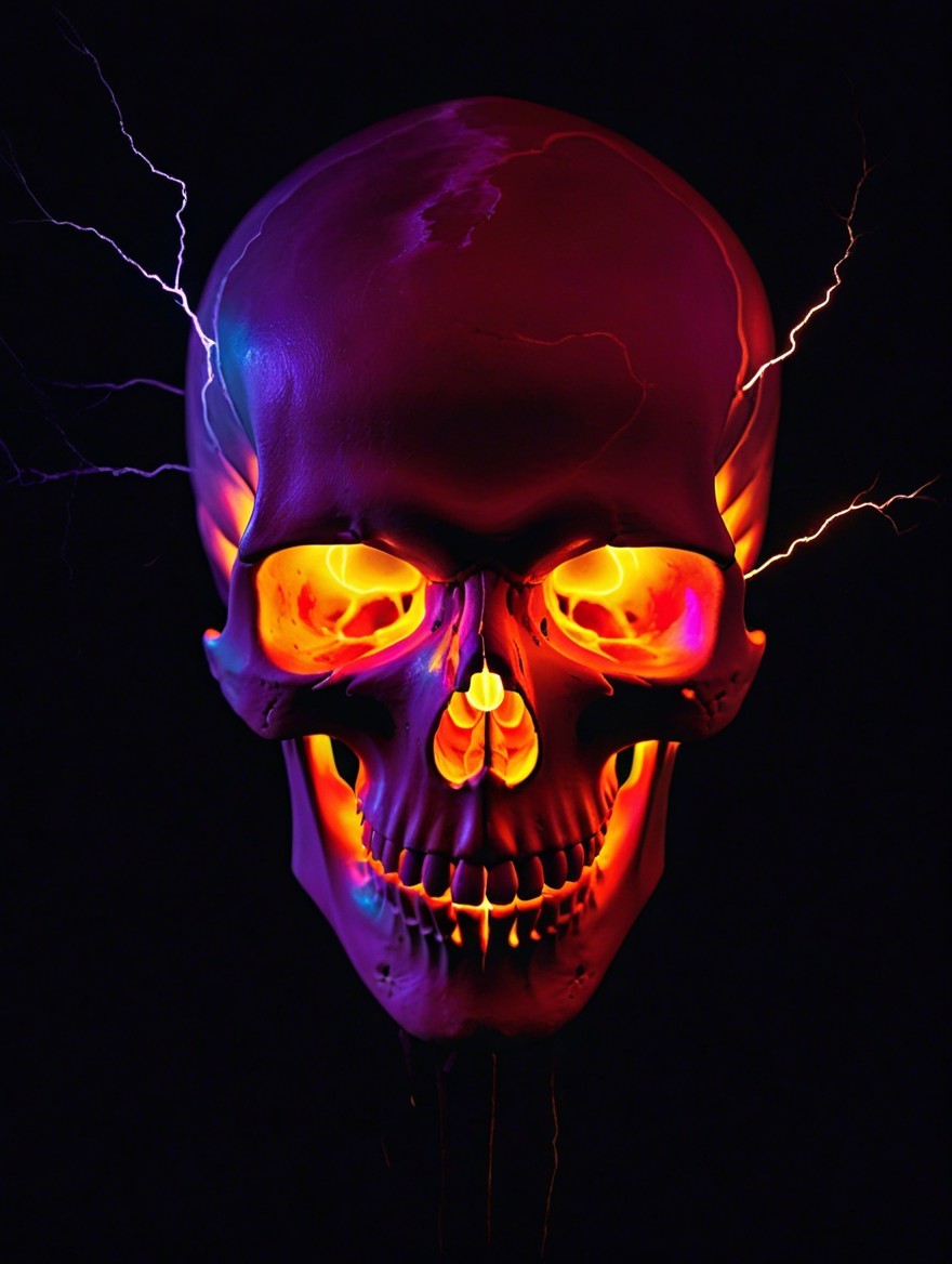 Stylized Skull with Vibrant Colors and Electric Sparks