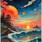 Vibrant Sunset Over Serene Coastal Landscape