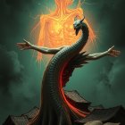 Towering Structure Under Dramatic Sky and Explosion