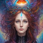 Mystical Woman with Three Eyes in Cosmic Setting