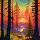 Serene Forest Landscape at Sunset with Vibrant Colors