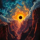 Canyon Scene Under Cosmic Black Hole Illumination