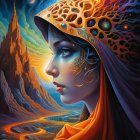 Mystical Woman with Cosmic Headpiece and Vivid Colors