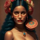 Portrait of a Woman with Lotus Flowers and Jewelry