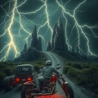 Dramatic Storm Scene on an Empty Road with Lightning