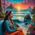 Serene Woman at Vibrant Beach During Sunset