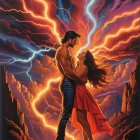 Couple Embraced in Vibrant Romantic Landscape