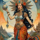 Majestic figure with glowing orb and vibrant garments