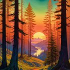 Lone Figure by Pyramid in Surreal Sunset Landscape