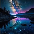 Serene Night Scene with River and Starry Sky