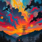 Vibrant Landscape with Sunset and Distant Mountains