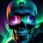 Digital Artwork of Glowing Skulls in Serene Landscape