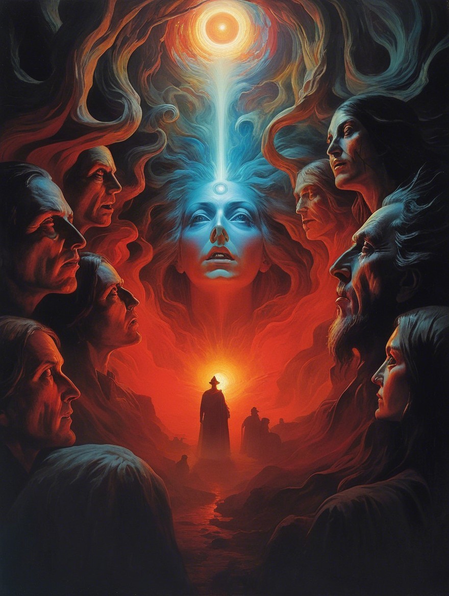 Surreal Artwork Featuring Serene Woman and Ethereal Faces